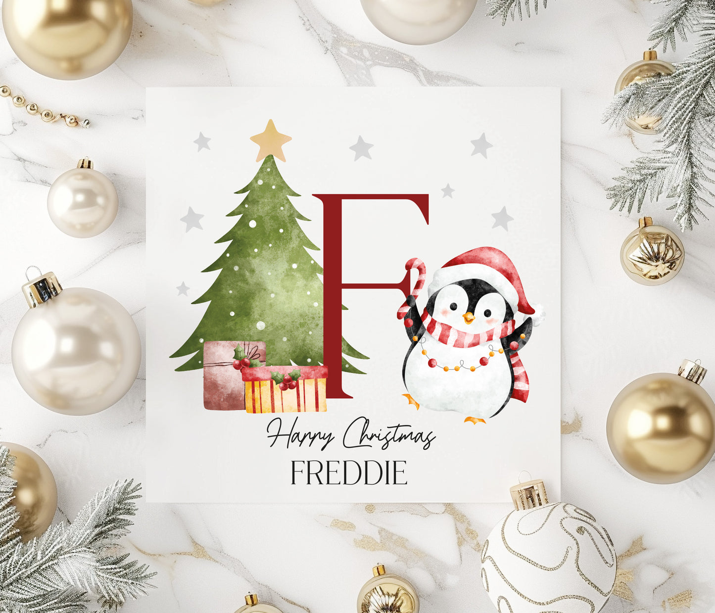 Penguin Initial Christmas Card