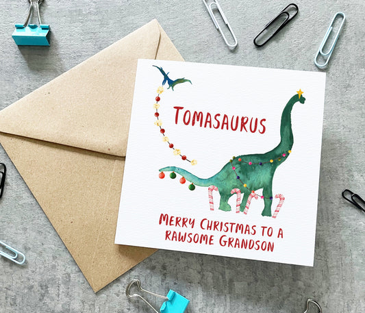 Grandson Dinosaur Christmas Card