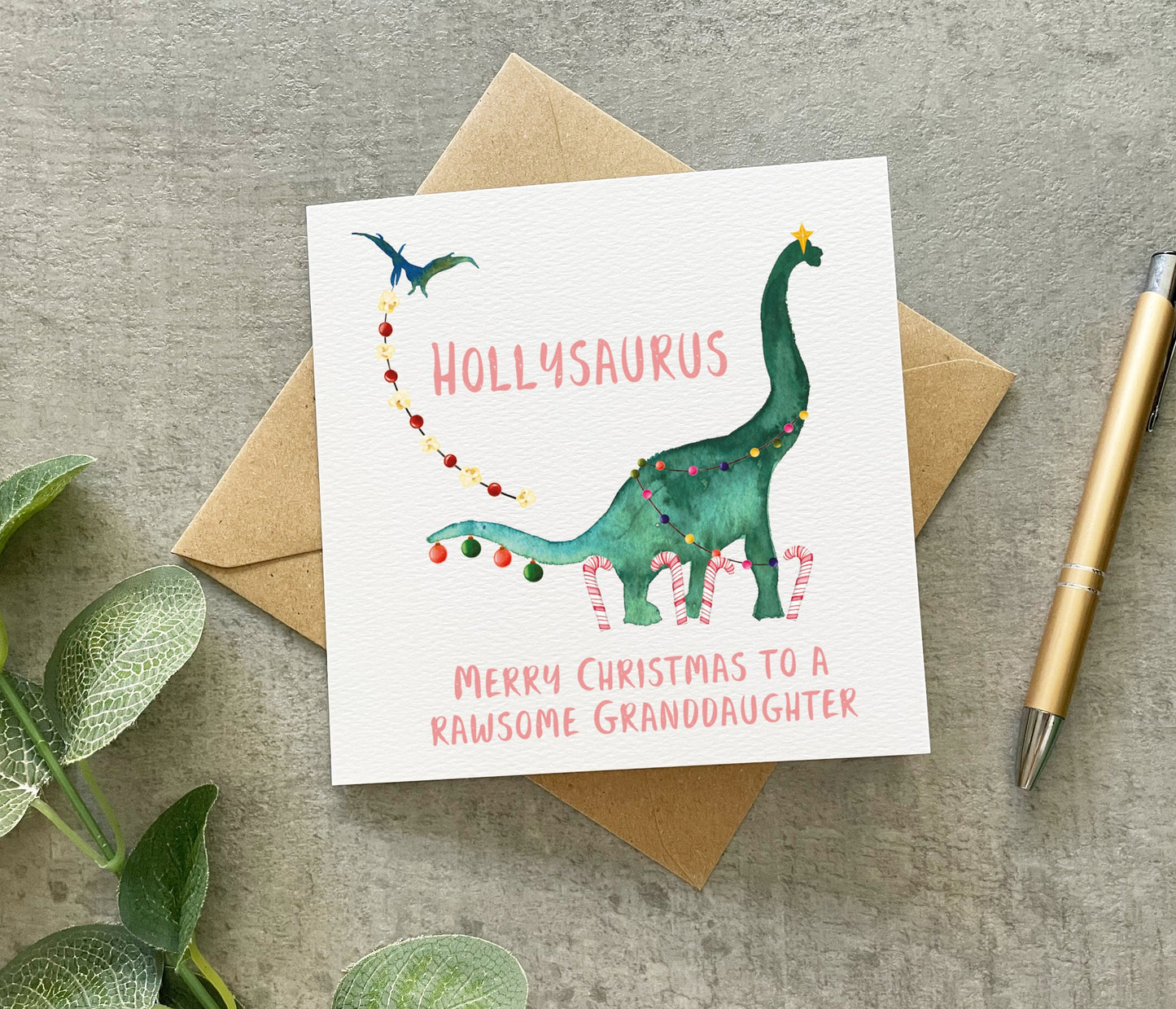 Granddaughter Dinosaur Christmas Card