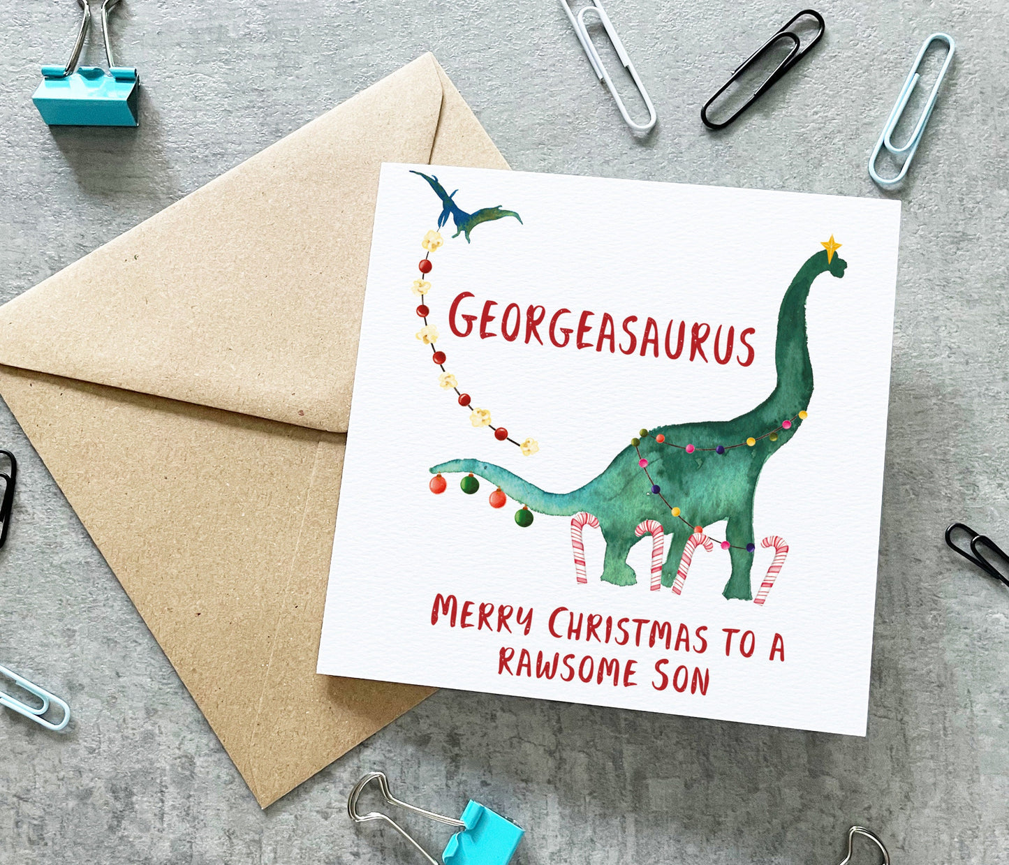 Son Dinosaur Christmas Card