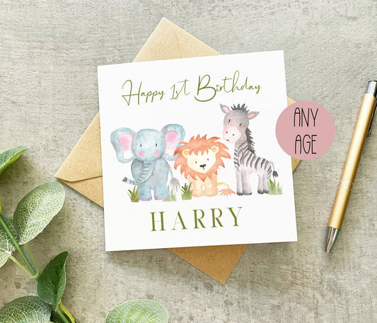 Safari Animals 1st Birthday Card