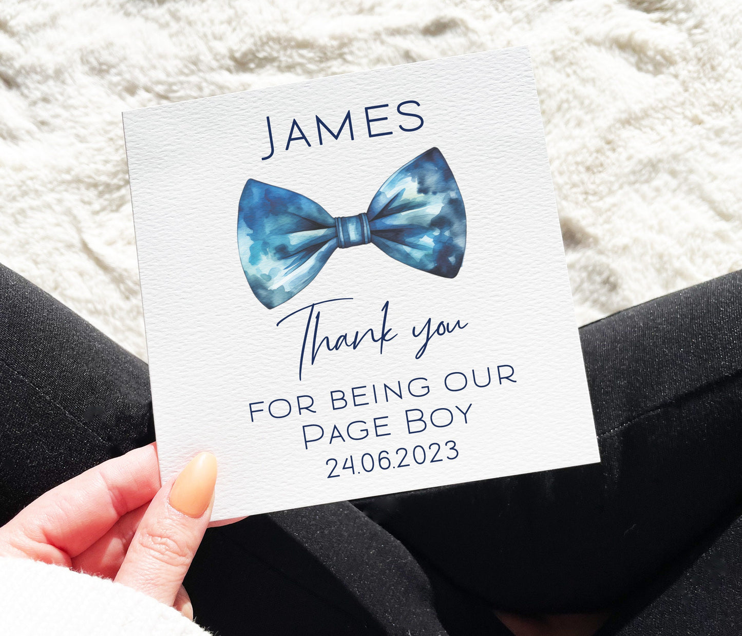 Page Boy Bow Tie Thank You Card