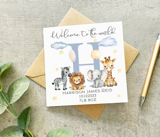 Safari Animals New Baby Boy Card