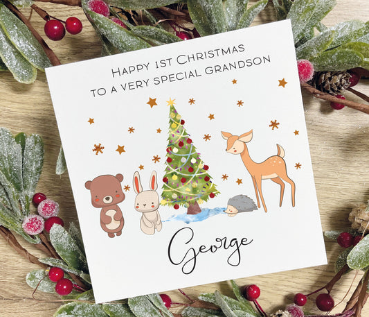 Grandson Animals 1st Christmas Card