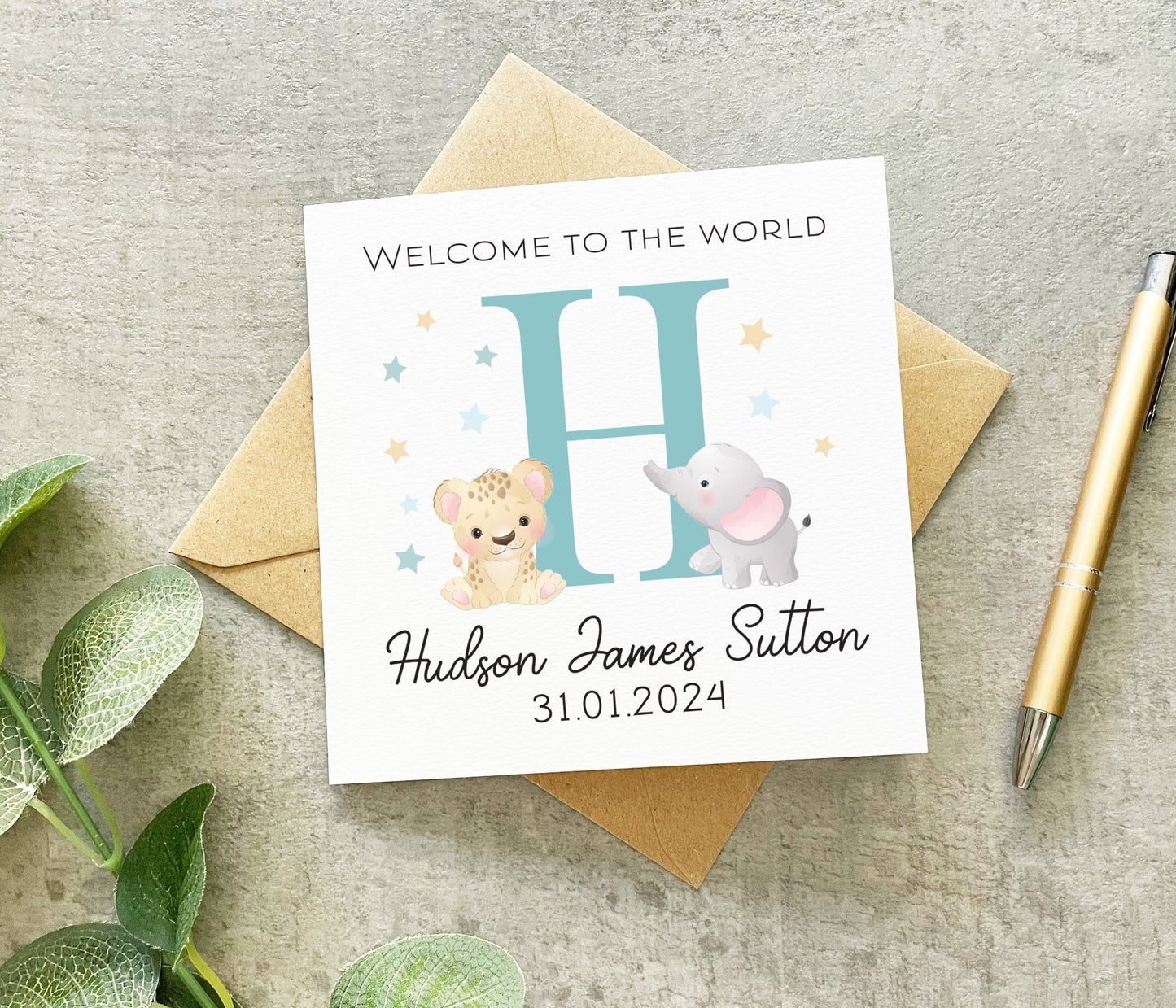 New Baby Animal Initial Card