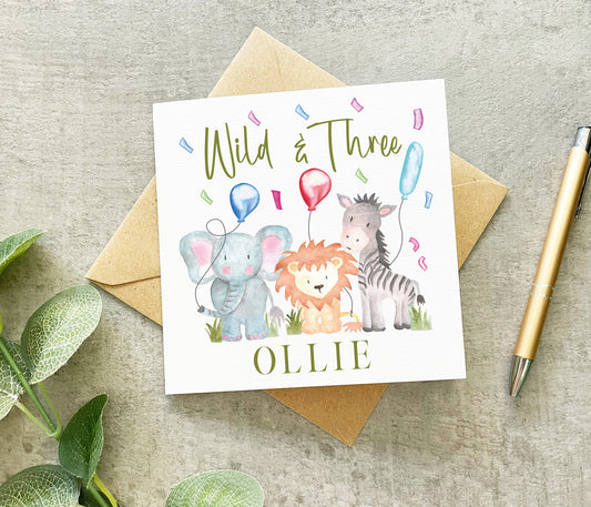 Wild & Three Birthday Card